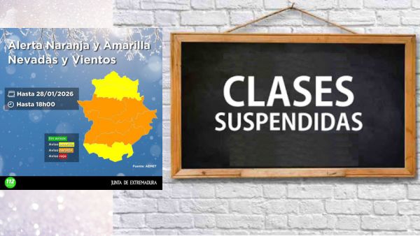 Suspendidas en toda Extremadura las clases del miércoles 28 por lluvia viento y nieve
