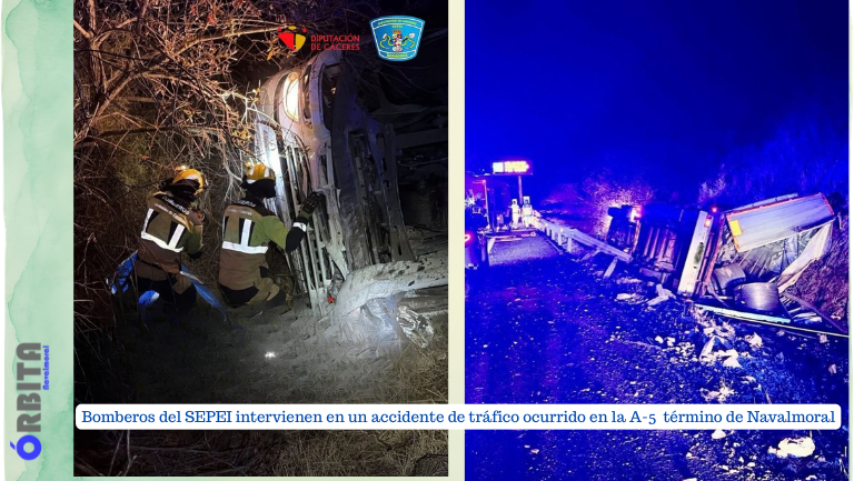 Bomberos del SEPEI intervienen en un accidente de tráfico ocurrido en la A-5  término de Navalmoral
